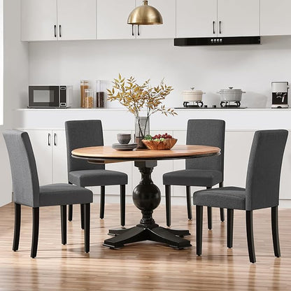 Yaheetech Dining Chairs Set of 4 Fabric Parson Upholstered Kitchen Chairs with Padded Seat and Solid Wood Legs for Dining Room/Restaurant, Armless Design, Dark Grey
