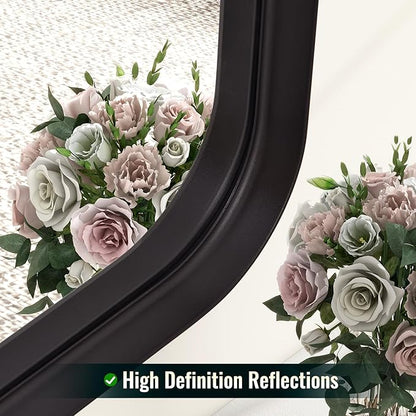 30"x40" Black Bathroom Mirror - Modern Mirror for Wall with Rounded Corners. Bathroom Mirrors for Vanity, Aluminum Alloy Framed Mirror Portrait or Landscape Hang, Rectangle Mirrors