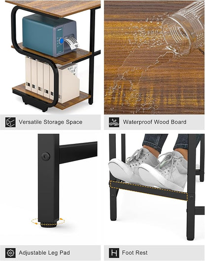 Teraves Modern L Shaped Desk with Shelves,64.84" Computer/Gaming Desk for Home Office,Corner Desk with Desktop (Teak+Black Frame, Large+4 Tier Shelves)