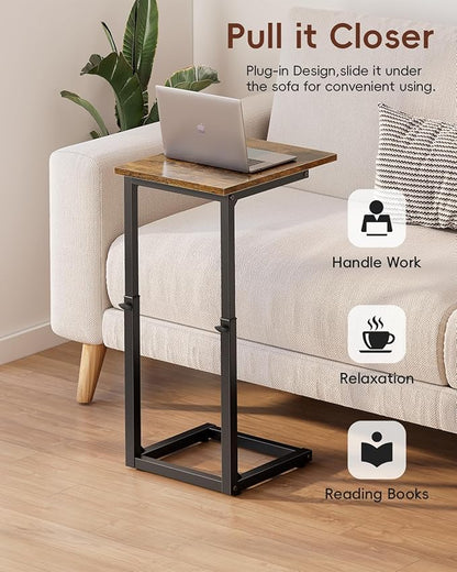 Vagusicc C Shaped End Table, 33" Tall Couch Table Adjustable Height Side Table, Sofa Table That Slide Under, C Table End Table TV Tray Coffee Arm Table for Living Room, Bedroom, Small Spaces, Brown
