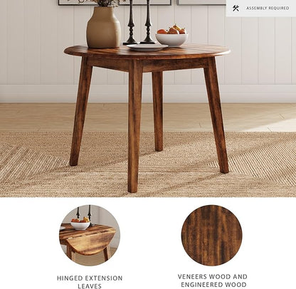 Signature Design by Ashley Berringer Dining Room Round Drop Leaf Table, Rustic Brown