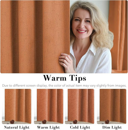 H.VERSAILTEX 100% Blackout Curtains for Bedroom Thermal Insulated Linen Textured Curtains Heat and Full Light Blocking Drapes Living Room Curtains 2 Panel Sets, Orange, 42x84 Inch