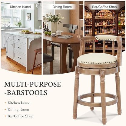 CozyRain Bar Stools Modern Swivel Barstools,Kitchen Counter Genuine Leather Upholstered Vintage Barstool for Home Kitchen Dining Room (Beige, Seat Height 26 in)