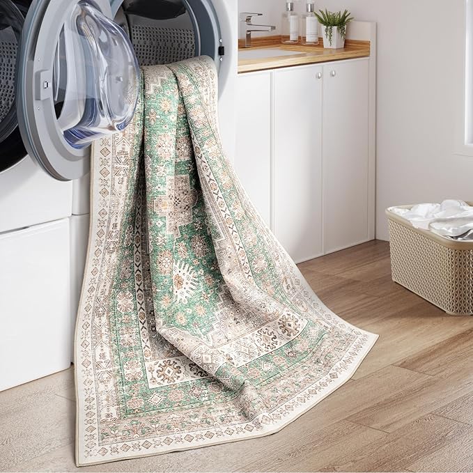 zesthome 9x12 Area Rugs,Stain Resistant Washable Rug,Ultra-Thin Rugs for Living Room,Bedroom,Non-Slip Backing Home Decor Large Area Rug (Green,9'x12')