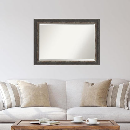 Amanti Art Brown Wall Mirror 29x41 Bark Rustic Char Rectangle Bathroom Mirror for Wall Decor Living Room, Large Rustic Farmhouse Frame, Hangs Horizonally and Vertically, Bathroom Decor, Beveled Edge
