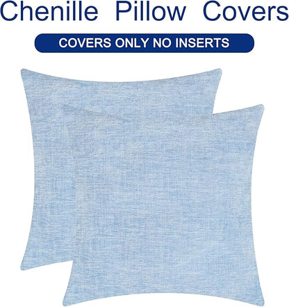CaliTime Throw Pillow Covers Decorative 26 X 26 Inches Pack of 2 Cozy Chenille Cushion Cases for Couch Sofa Bed Living Room Home Baby Blue