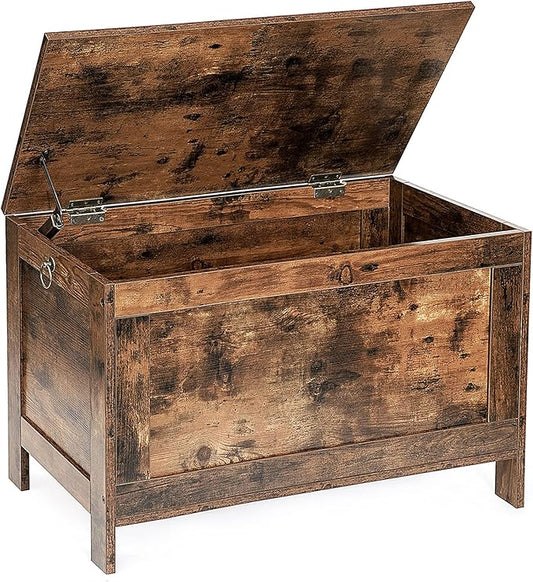 HOOBRO Toy Box, Retro Wooden Look Storage Chest with Safety Hinge, Entryway Storage Bench Supports 220 lb, 29.9 x 15.7 x 18.9 Inches Toy Chest Organizer, Easy Assembly (Rustic Brown) BF75CW01G1