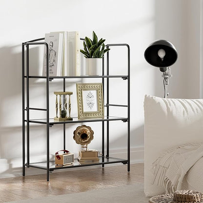 Crofy No Assembly Folding Bookshelf for Living Room, 3 Tier Black Collapsible Book Shelf for Home Office, Portable Bookcase Storage Organizer