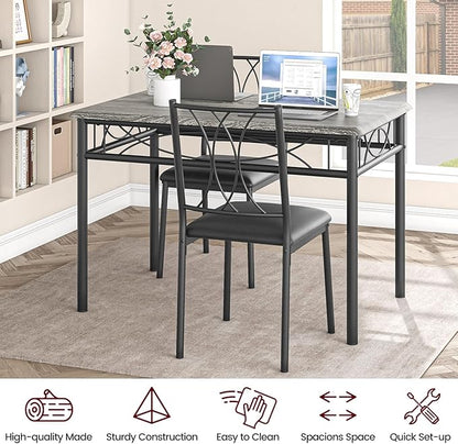 GAOMON Dining Table Set for 4, Rectangle Kitchen Table with 4 Upholstered Chairs Set for 4, 5-Piece Compact Apartment Kitchen & Dining Room Set Furniture for Small Spaces, Space-Saving, Rustic Gray