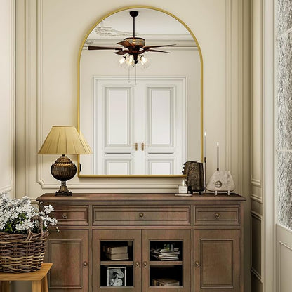 Arch Bathroom Mirror, 36x48 Inch - Wall Mounted Vanity Mirror with Aluminum Alloy Frame - Ideal for Living Room, Bedroom, Bathroom, and Entryway, Hanging or Leaning, Gold