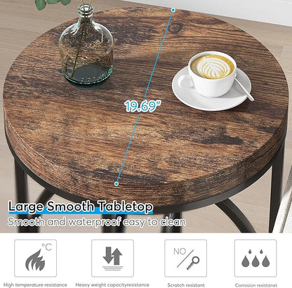 Tribesigns Round End Table for Living Room, 20-Inch Wide, Industrial Side Table with Metal Frame and Wood Top, Modern Circle Accent Table, Tall Narrow Nightstand for Bedroom (Rustic Brown)
