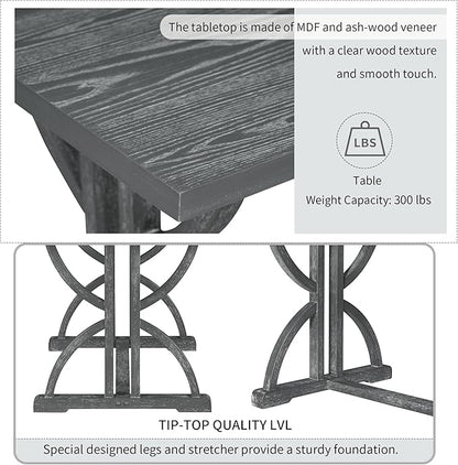 SogesPower 6-Piece Dining Table Set, Rectangular Farmhouse Kitchen Dining Table Set with 4 Upholstered Chairs & 1 Bench, Retro Kitchen Table Set for 4-6 for Dining Room Living Room, Gray Wash