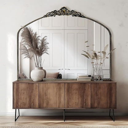 G-LEAF Vintage Baroque Mirror 40"X30",Victorian Antique Farmhouse Mantel Mirror with Black Brush Gold Ornate Metal Frame for Fireplace Entryway Living Room Hallway Bathroom