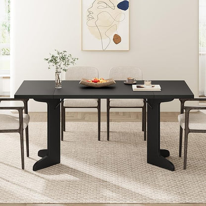 71" Large Dining Table for 6, Farmhouse Kitchen Table with Padded Top and Unique V-Shaped Feet, Rectangular Wooden Dining Table for 8 People for Home, Dining Room, Kitchen, Office, Black