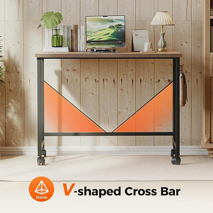 Rolling Computer Desk with Wheels, Gaming Desk for Small Spaces, Modern Simple Style Table for Home Office, Study Writing Table (Caster, Rustic Brown, 24 inch)