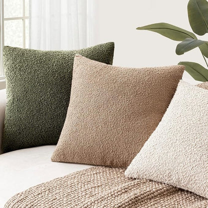 Foindtower Set of 2, Decorative Textured Boucle Throw Pillow Covers Accent Solid Pillow Cases Neutral Soft Cozy Couch Cushion Case for Chair Sofa Bedroom Living Room Home Decor 16x16 Inch Moss Green