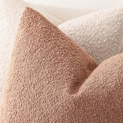 Foindtower Pack of 2 Textured Boucle Throw Pillow Covers Accent Solid Pillow Cases Cozy Soft Decorative Couch Cushion Case for Chair Sofa Bedroom Living Room Home Decor 18x18 Inch Dusty Orange Hazel