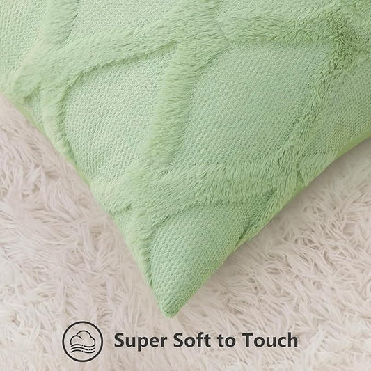decorUhome Throw Pillow Covers 16x16 Inch Set of 2, Soft Plush Faux Fur Wool Sage Green Couch Pillow Covers, Decorative Neutral Pillow Cases for Bed Sofa Living Room Home Decor