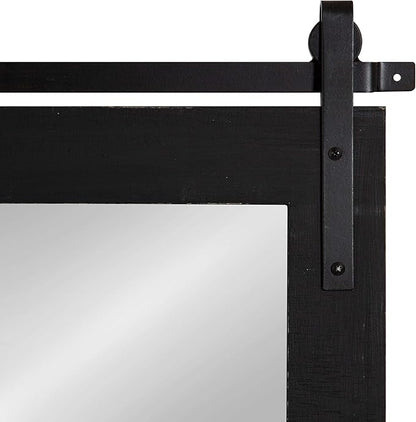Kate and Laurel Cates Farmhouse Horizontal Wood Framed Wall Mirror, 40 x 26, Black, Barn Door-Inspired Rustic Mirrors for Wall