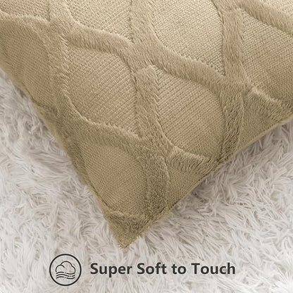 decorUhome Throw Pillow Covers 26x26 Inch Set of 2, Soft Plush Faux Fur Wool Khaki Couch Pillow Covers, Decorative Neutral Pillow Cases for Bed Sofa Living Room Home Decor