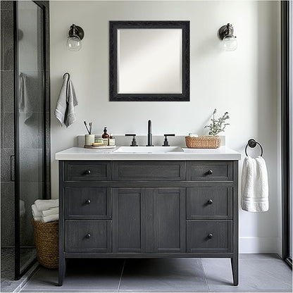 Amanti Art Bathroom Mirror for Over Sink, 25x25 Filigree Gloss Black Square Vanity Mirror, Medium Traditional Frame, Hangs Horizonally and Vertically, Bathroom Wall Decor, Beveled Edge