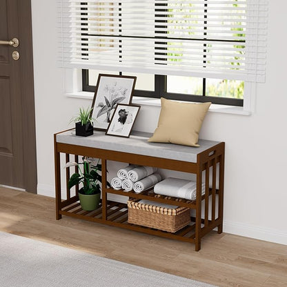 3-Tier Bamboo Shoe Rack Bench, Shoe Storage Organizer Bench, Entryway Benchs, Shoes Rack for Front Door Entrance, Entryway Bathroom Bedroom