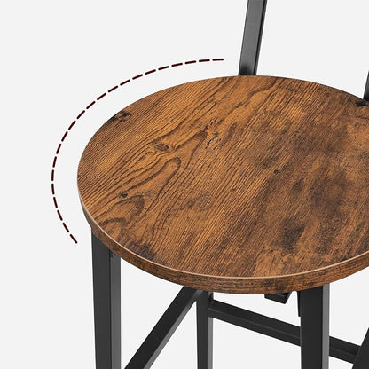 Bar Stools, Set of 2 Round Bar Chairs with Footrest, 28 Inch Kitchen Breakfast Bar Chairs, Industrial Bar Stools, Easy Assembly, for Dining Room, Kitchen, Rustic Brown BAHR02701