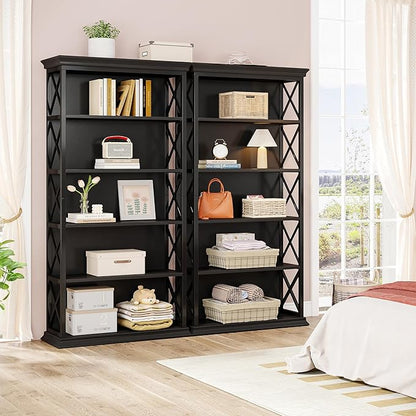 Tribesigns 6-Tier Bookcase, 71 Inches Industrial Bookshelves and Bookcases, Floor Standing 5 Shelf Display Storage Shelves Tall Bookcase for Home Office, Living Room, Bed Room, 2 Pcs