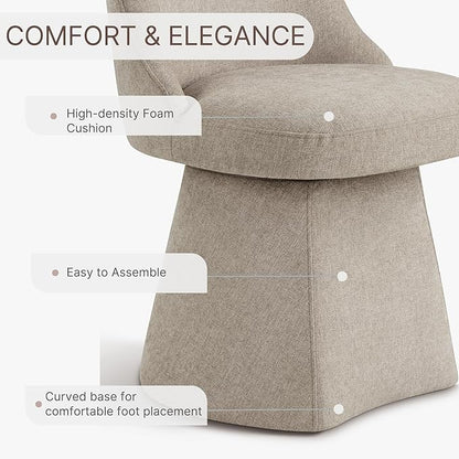 Swivel Dining Chair Mid Century Modern DeskChair High Back Upholstered Linen Fabric SideChair for Kitchen Diningroom Bedroom,Khaki,2 Box
