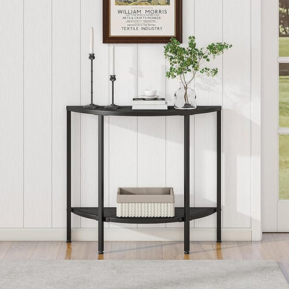 Console Table 2 Tier Narrow Entryway Table with Storage,Half Moon Sofa Couch Table with Metal Frame,Wooden Accent Side Coffee Table for Living Room/Hallway or Small Spaces,Black