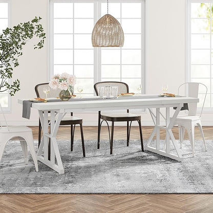 Tribesigns Farmhouse Dining Table for 6 People, 70.8-Inch Rectangular Wood Dining Table, Rustic Kitchen Table with Heavy Duty Metal Legs for Dining Room