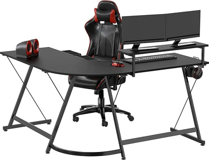 SHW 51 x 51 Inches Vista L-Shaped Desk with Monitor Stand and Drawer, Black