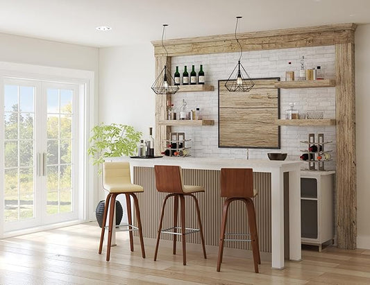 Armen Living Vienna Bar Height Bar Stool Kitchen and Dining, 30" Cream/Walnut, More color/size option