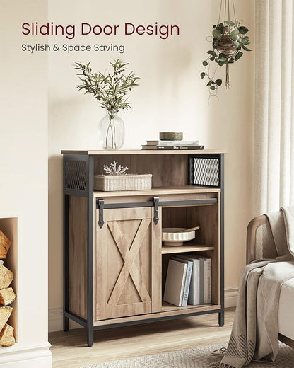 VASAGLE Buffet Cabinet, Coffee Bar Storage Cabinet, Sideboard with 1 Sliding Barn Door, Adjustable Shelves, 11.8 x 27.6 x 31.5 Inches, for Living Room, Camel Brown and Ink Black ULSC089B50