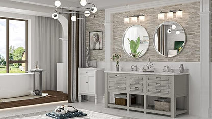 TokeShimi Round Mirror 24 Inch Brushed Silver Round Bathroom Mirror for Wall Non-Rusting Aluminum Alloy Brushed Silver Matte Metal Frame Modern Circle Mirror Multi Style Home Decor