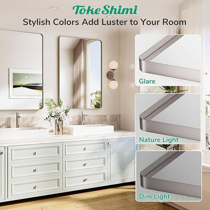 TokeShimi 30x36 Brushed Nickel Mirror for Bathroom,Modern Bathroom Vanity Mirror,Tempered Glass,Aluminum Framed Mirror(Horizontal/Vertical)