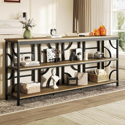 70.9-Inch Industrial Sofa Table, Extra Long Console Table Behind Couch with 3-Tier Storage Shelves, Rustic Brown Finish for Entryway, Living Room, Foyer, Hallway, and Office