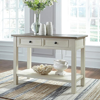 Signature Design by Ashley Bolanburg Farmhouse Rectangular Two Tone Sofa Table, Antique Cream