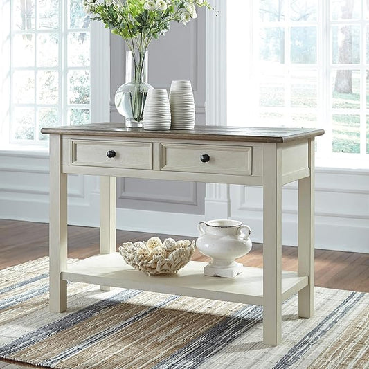 Signature Design by Ashley Bolanburg Farmhouse Rectangular Two Tone Sofa Table, Antique Cream