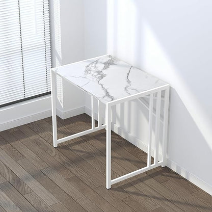 32 inch Folding Small Desk, Writing Gaming Computer Camping Desk for Small Spaces, No Assembly Required Home Office Desk, White Marble