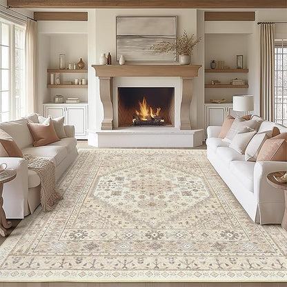 zesthome 10x12 Area Rugs,Stain Resistant Washable Rug,Ultra-Thin Rugs for Living Room,Bedroom,Non-Slip Backing Home Decor Large Area Rug (Cream/Beige,10'x12')
