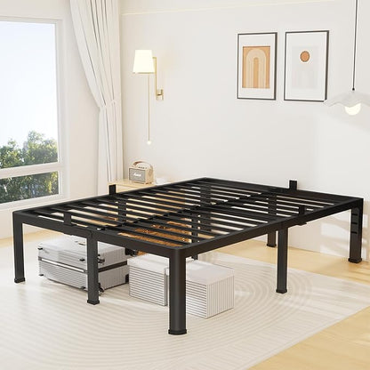 18 Inch Queen Size Metal Platform Bed Frame with Round Corners, Storage Space Under High Bed Frame-Heavy Duty Steel Slats Support, Noise Free - Easy Assembly - No Box Spring Needed