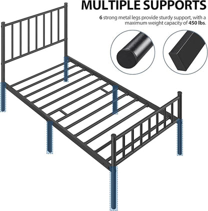 Yaheetech Twin Bed Frame Metal Platform Bed Frame Mattress Foundation with Spindle Headboard & Footboard/No Box Spring Needed/14 Inch Underbed Storage/Firm Support & Easy Set up Structure, Black