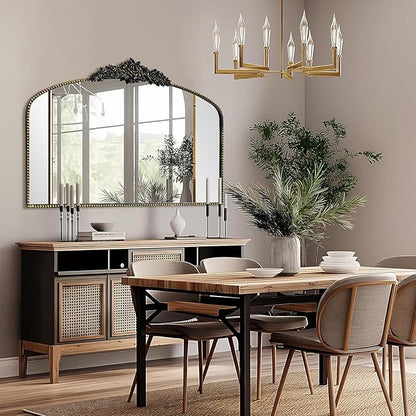 Antique Arched Black Mirror 48"x30", Traditional Victorian Vintage Mantel Mirrors with Ornate Metal Frame, Baroque Mirrors for Fireplace/Entryway/Dining Room/Living Room/Bathroom