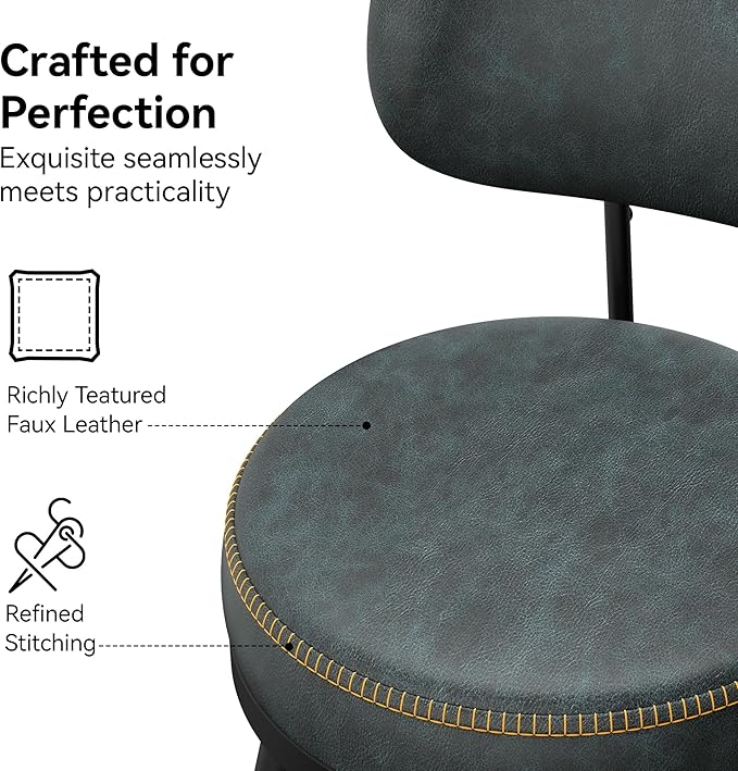 Counter Height Bar Stools, 26" H Swivel Barstools Set of 8, Faux Leather Kitchen Counter Stools with Back and Stylish Stitching, Metal Frame, Pub, Home Bar, Balck Green