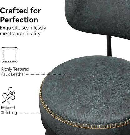Counter Height Bar Stools, 26" H Swivel Barstools Set of 8, Faux Leather Kitchen Counter Stools with Back and Stylish Stitching, Metal Frame, Pub, Home Bar, Balck Green