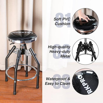 WORKPRO Heavy Duty Adjustable Hydraulic Shop Stool,Garage Bar Stool, 29in to 33.86in, 330-Pound Capacity, Black