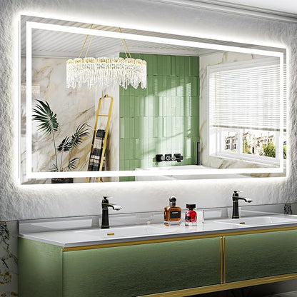 84x40 Inch LED Bathroom Mirror with Lights Front and Backlit Lighted Vanity Mirror for Bathroom Wall with 3 Colors Dimmable Anti-Fog Memory Shatter-Proof IP54 Waterproof Horizontal/Vertical