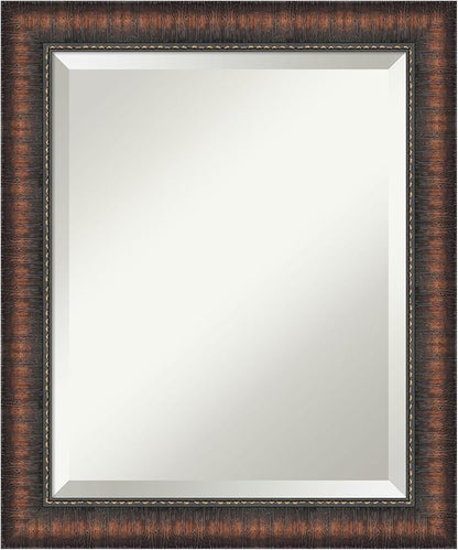 Amanti Art Brown Bathroom Mirror for Over Sink, 24x20 Caleb Brown Rectangle Vanity Mirror, Small Rustic Farmhouse Frame, Hangs Horizonally and Vertically, Bathroom Wall Decor, Beveled Edge