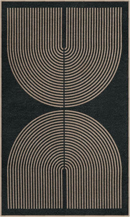 Lahome Modern Rainbow Easy Jute Outdoor Patio Rug, 3x5 Black Washable Rugs for Entryway Office Farmhouse Classroom Carpet, Contemporary Non Slip Front Door Mat for Porch Guestroom Room Decor